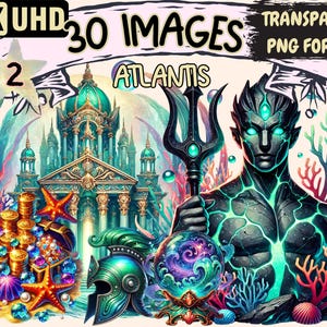 Atlantis (P2) Clipart - 30 PNG Mythical Underwater City Illustrations, Fantasy Ocean Art, Instant Digital Download, Unlimited Commercial Use