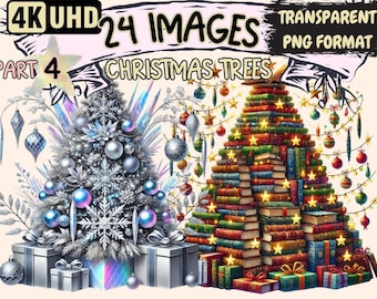 Festive Christmas Tree Clipart – 24 PNG Holiday Illustrations (Digital Download)