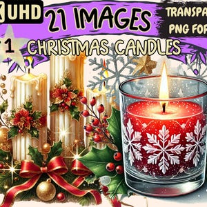 Christmas Candles Clipart - 21 PNG Festive Candle Illustrations, Holiday Art, Instant Digital Download, Unlimited Commercial Use for Crafts
