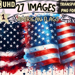 American Flags Clipart - 27 PNG 4th of July Patriotic Flag Graphics, USA Flag Printables, Instant Digital Download, Unlimited Commercial Use