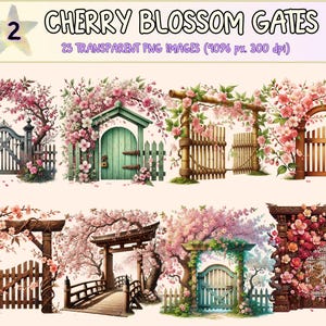 Cherry Blossom Gates (P2) Clipart - 25 PNG Sakura Archway Graphics, Tranquil Garden Illustrations, Instant Digital Download, Commercial Use