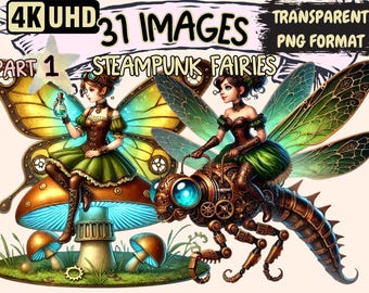 Steampunk Fairy Clipart – 31 Whimsical PNG Illustrations (Digital Download)