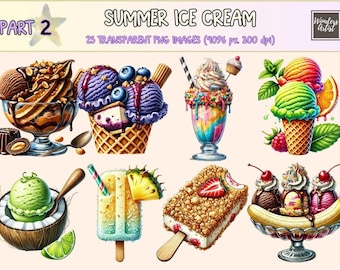Watercolor Summer Ice Cream Clipart – Sweet Treats PNG (Digital Download)