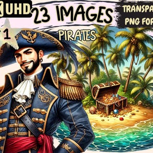Pirates Clipart - 23 PNG Adventure Pirate Graphics, Nautical Treasure Printables, Instant Digital Download, Unlimited Commercial Use Crafts