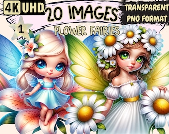 Flower Fairies Clipart Bundle – 20 PNG Graphics, Commercial Use (Digital Download)