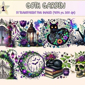 Goth Garden Clipart black flower clipart dark floral png dark garden clipart - WondersArtist
