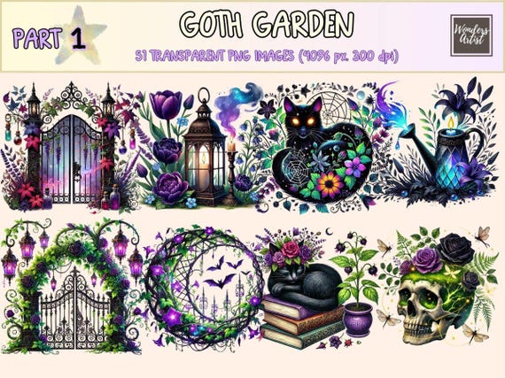 Goth Garden Clipart – 51 Dark Botanical PNG Graphics (Digital Download)
