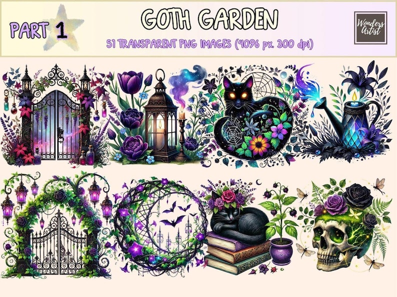 Goth Garden Clipart black flower clipart dark floral png dark garden clipart - WondersArtist
