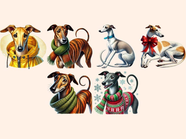 Greyhounds Clipart digital dog art - Wonders Artist