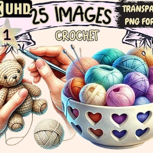 Crochet Clipart – 25 PNG Yarn & Hook Illustrations (Digital Download)