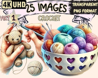 Crochet Clipart – 25 PNG Yarn & Hook Illustrations (Digital Download)