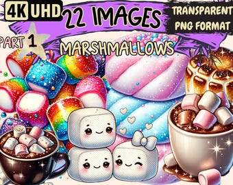 Marshmallows Clipart – 22 Sweet Treat PNG Illustrations (Digital Download)