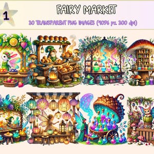 Fairy Market Clipart - 30 PNG Whimsical Stall Graphics, Fantasy Enchanted Shop Illustrations, Instant Digital Download, Commercial Use