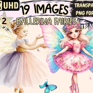 Ballerina Fairies (P2) Clipart - 19 PNG Graceful Fairy Graphics, Ballet Printables, Instant Digital Download, Unlimited Commercial Use Craft