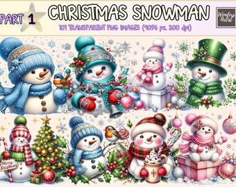 Christmas Snowman Clipart - 101 PNG Festive Snowmen Graphics, Holiday Printables, Instant Digital Download, Unlimited Commercial Use Crafts