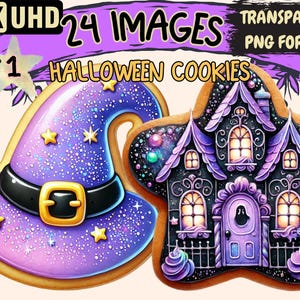 Halloween Cookies Clipart - 24 PNG Gruselige Leckerli-Illustrationen, festliche Kunst, sofortiger digitaler Download, unbegrenzte kommerzielle Nutzung zum Basteln