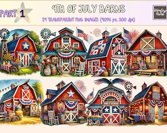 Patriotic Barns Clipart – 4th of July Farmhouse PNG (Digital Download)