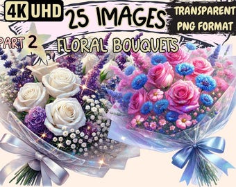 Floral Bouquet Clipart – 25 PNG Flower Illustrations (Digital Download)