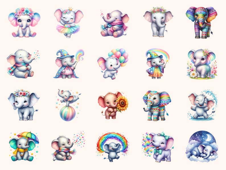 Elephants Clipart – 99 PNG Graphics, Playful Cartoon Art (Digital Download) image 4