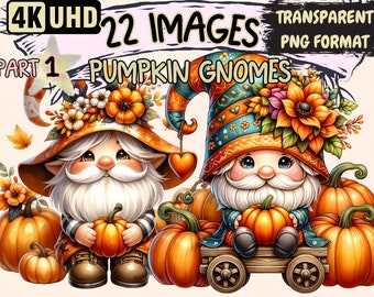 Pumpkin Gnomes Clipart - 22 PNG Cute Autumn Gnome Graphics, PumpkinPrintables, Instant Digital Download, Unlimited Commercial Use for Crafts