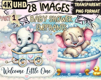 Baby Shower Elephants Clipart – 28 PNG Graphics (Digital Download)