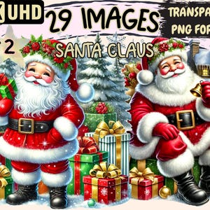 Santa Claus (P2) Clipart - 29 PNG Christmas Illustrations, Festive X-mas Art, Instant Digital Download, Unlimited Commercial Use for Crafts