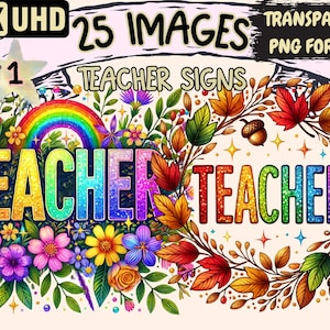 Teacher Signs Clipart - 25 PNG Educational Illustrations, School Classroom Art, Instant Digital Download, Unlimited Commercial Use Crafts