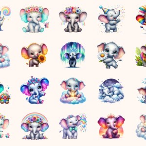 Elephants Clipart – 99 PNG Graphics, Playful Cartoon Art (Digital Download) image 5