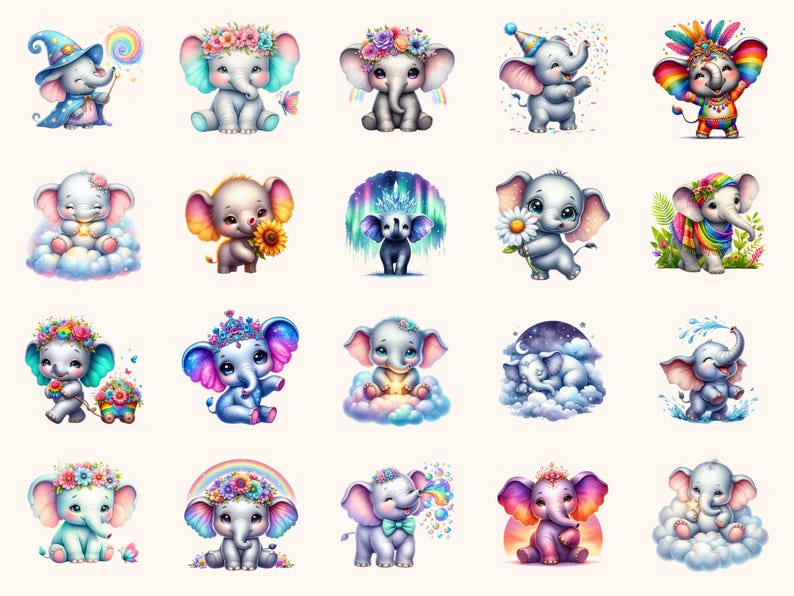 Elephants Clipart – 99 PNG Graphics, Playful Cartoon Art (Digital Download) image 5