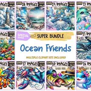 Ocean Friends SUPER BUNDLE - 30 Clipart Bundles Inside, Sea Life Graphics, Mega Promo Clipart Images, Digital Download, Commercial Use