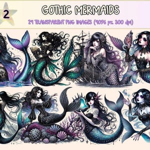 Gothic Mermaids (P2) Clipart alternative mermaid - Wonders Artist