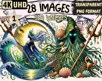 Sea Witches Clipart – 28 PNG Nautical Witch Graphics (Digital Download)