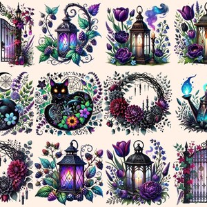 Goth Garden Clipart black flower clipart dark floral png dark garden clipart - WondersArtist