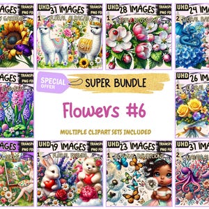 Flowers #6 SUPER BUNDLE - 23 Clipart Bundles Inside, Botanical Floral Graphics, Mega Promo Deal Clipart, Digital Download, Commercial Use