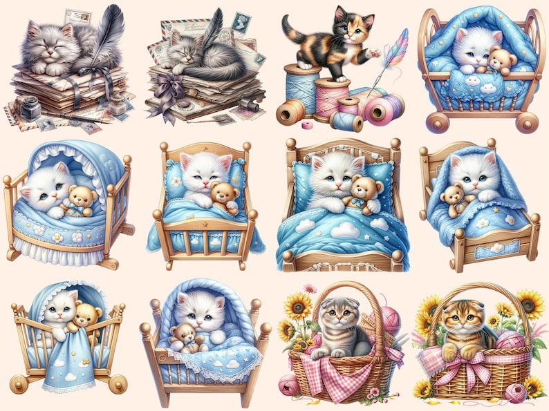 Kittens Clipart - 91 PNG Adorable Kitten Graphics, Cute Cat Printables, Instant Digital Download, Unlimited Commercial Use Crafts Designs image 7