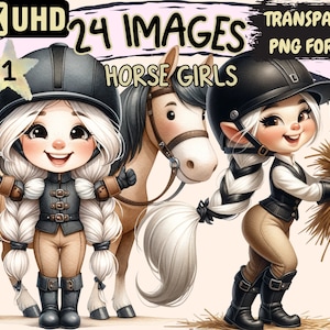 Horse Girls Clipart - 24 PNG Horses Lover Girl Graphics, Equestrian Rider Printables, Instant Digital Download, Unlimited Commercial Use