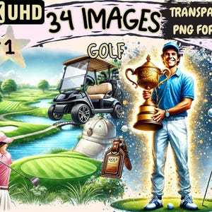 Golf Clipart - 34 PNG Golfing Illustrations, Sports and Leisure Golf Player Art, Instant Digital Download, Unlimited Commercial Use Crafts