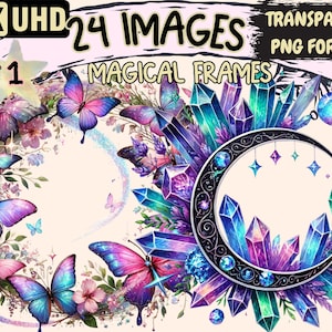 Magical Frames Clipart - 24 PNG Enchanted Frame Graphics, Fantasy Border Printables, Instant Digital Download, Unlimited Commercial Use