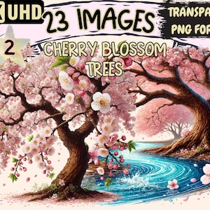 Cherry Blossom Trees (P2) Clipart - 23 PNG Sakura Graphics, Spring Illustrations, Nature Printables, Instant Digital Download,Commercial Use