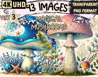 Magical Mushroom Clipart – 43 PNG Graphics, Commercial Use (Digital Download)