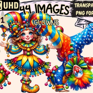 Clowns Clipart Bundle - 44 PNG Cute Colorful Clown Graphics, Adorable Circus Printables, Instant Digital Download, Unlimited Commercial Use