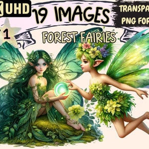 Forest Fairies Clipart - 19 PNG Enchanting Fairy Graphics, Woodland Printables, Instant Digital Download, Unlimited Commercial Use Crafts