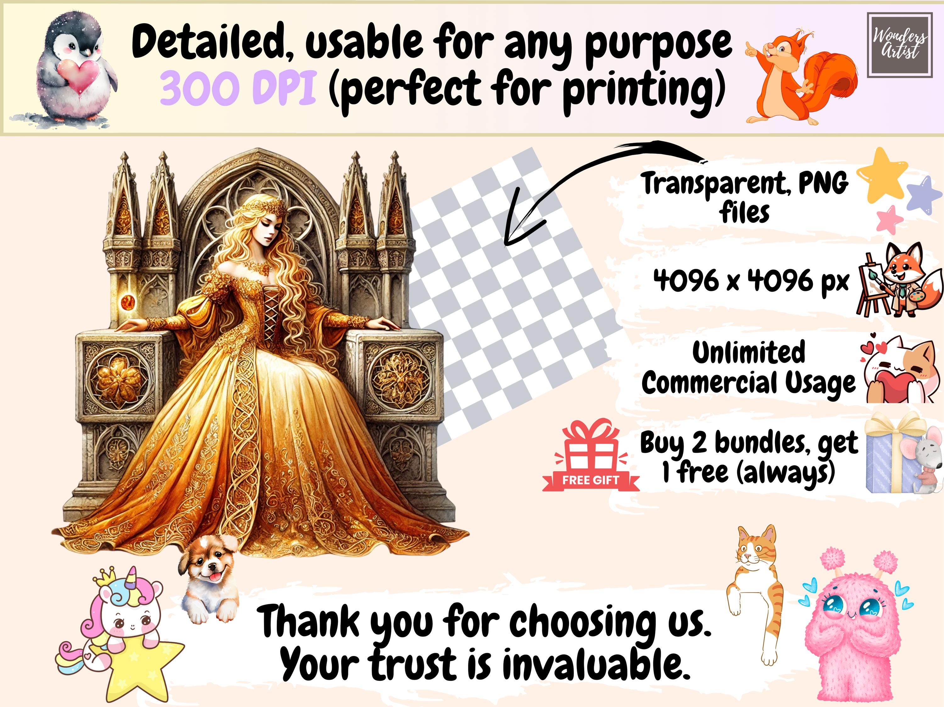 Buy Golden Gown Princess Clipart – Fairytale PNG Graphics