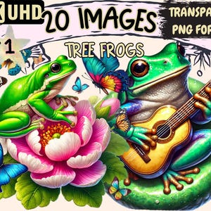 Tree Frogs Clipart - 20 PNG Cute Frog Graphics, Tropical Animal Printables, Instant Digital Download, Unlimited Commercial Use for Crafts