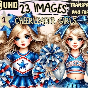 Cheerleader Girls Clipart - 23 PNG Cheer Squad Illustrations, Pep Rally Art, Instant Digital Download, Unlimited Commercial Use for Crafts