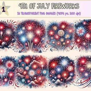 4th of July Fireworks Clipart - 26 PNG Patriotic Sparkle Graphics, Red White Blue Explosion Images, Instant Digital Download, Commercial Use