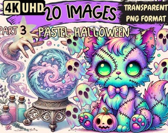 Pastel Halloween (P3) Clipart - 20 PNG Cute Halloween Graphics, Soft Color Printables, Instant Digital Download, Unlimited Commercial Use