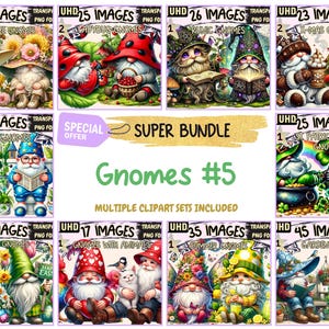 Gnomes #5 SUPER BUNDLE - 25 Clipart Bundles Inside, Cute Whimsical Gnome Graphics, Mega Promo Clipart, Digital Download, Commercial Use