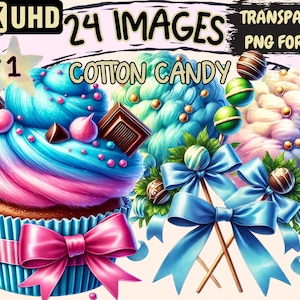 Cotton Candy Clipart - 24 PNG Sweet Treat Illustrations, Cute Carnival Art, Instant Digital Download, Unlimited Commercial Use for Crafts