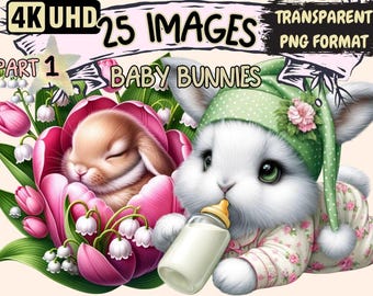 Baby Bunnies Clipart – 25 PNG Adorable Bunny Graphics (Digital Download)